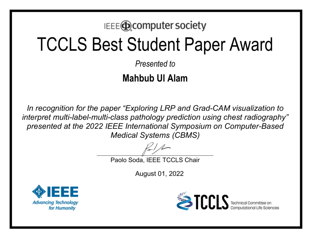 Best Student Paper Award Certificate